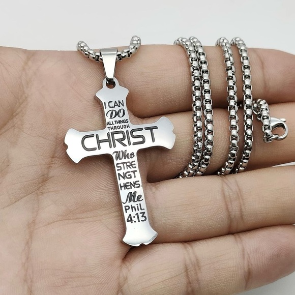 HOFOYA Cross Pendant Necklace With Inspiring Bible Quote from Phil 4:13 Soccer - Picture 4 of 9